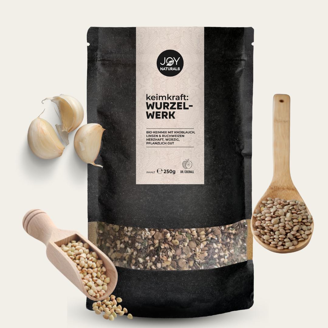 Würzig. Gekeimt. Buchweizen-Linsen-Knoblauch Lieblings-Topping.