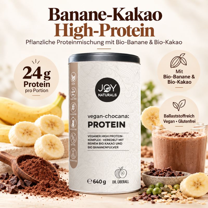 JOY NATURALS Vegan Chocana Protein mit Bio-Banane, Bio-Kakao und 24 g pflanzlichem Protein pro Portion