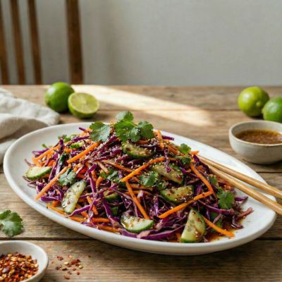 Knackiger Asiatischer Rotkohl-Gurken-Salat