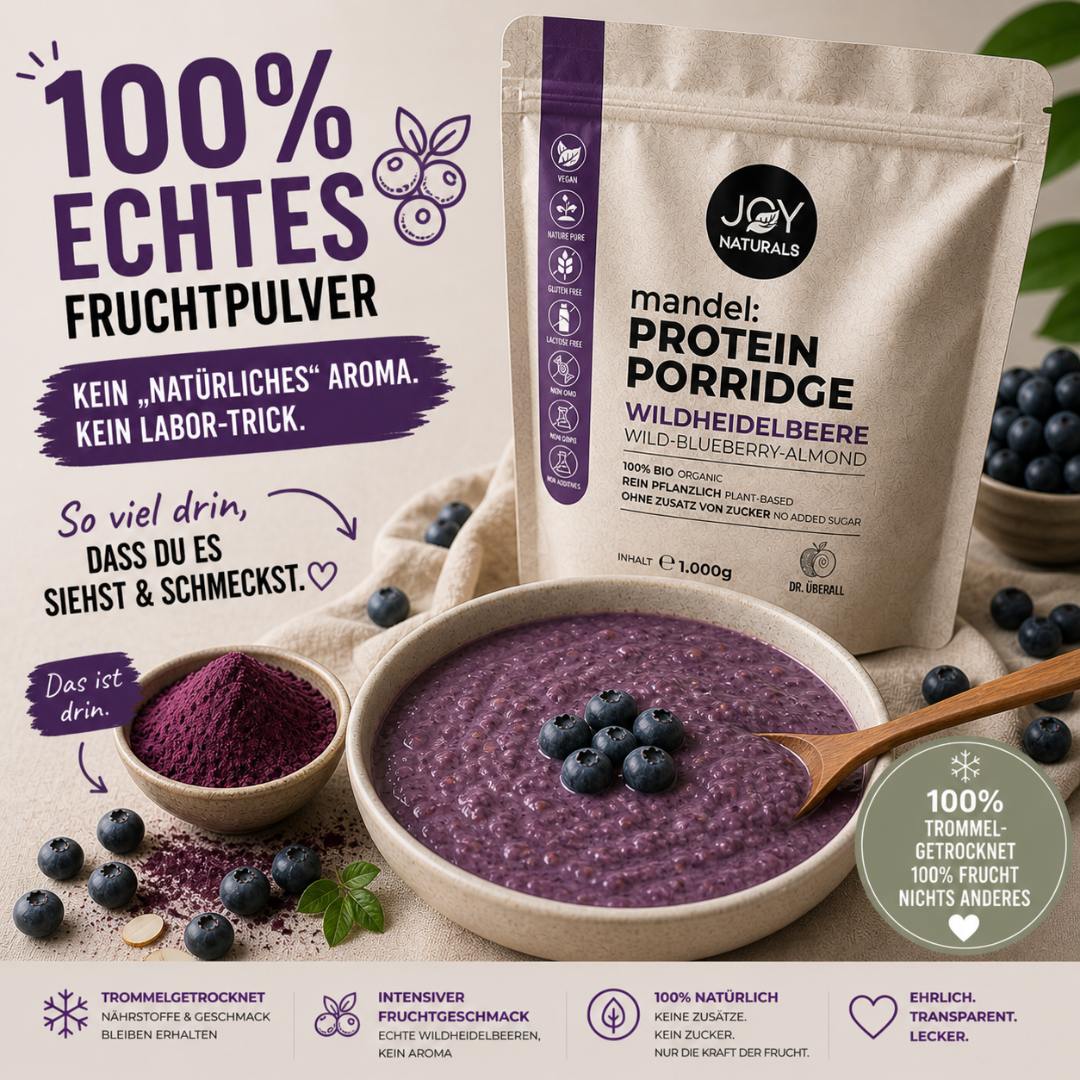 Bio Mandel Protein Porridge Wildheidelbeere – Veganes Frühstück mit hohem Eiweißgehalt – Megapack 1.000g