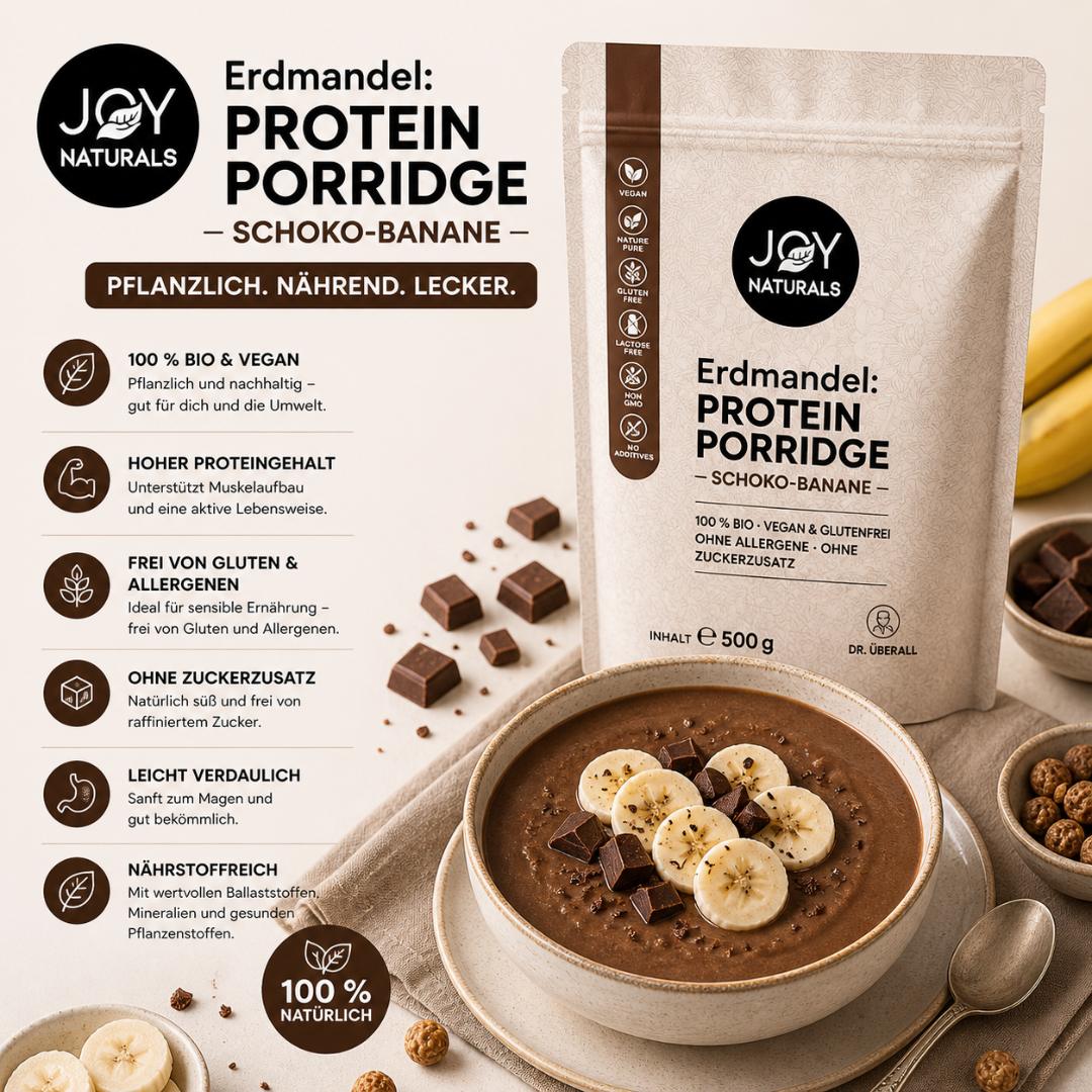 Erdmandel Porridge mit Banane und Kakao Topping
