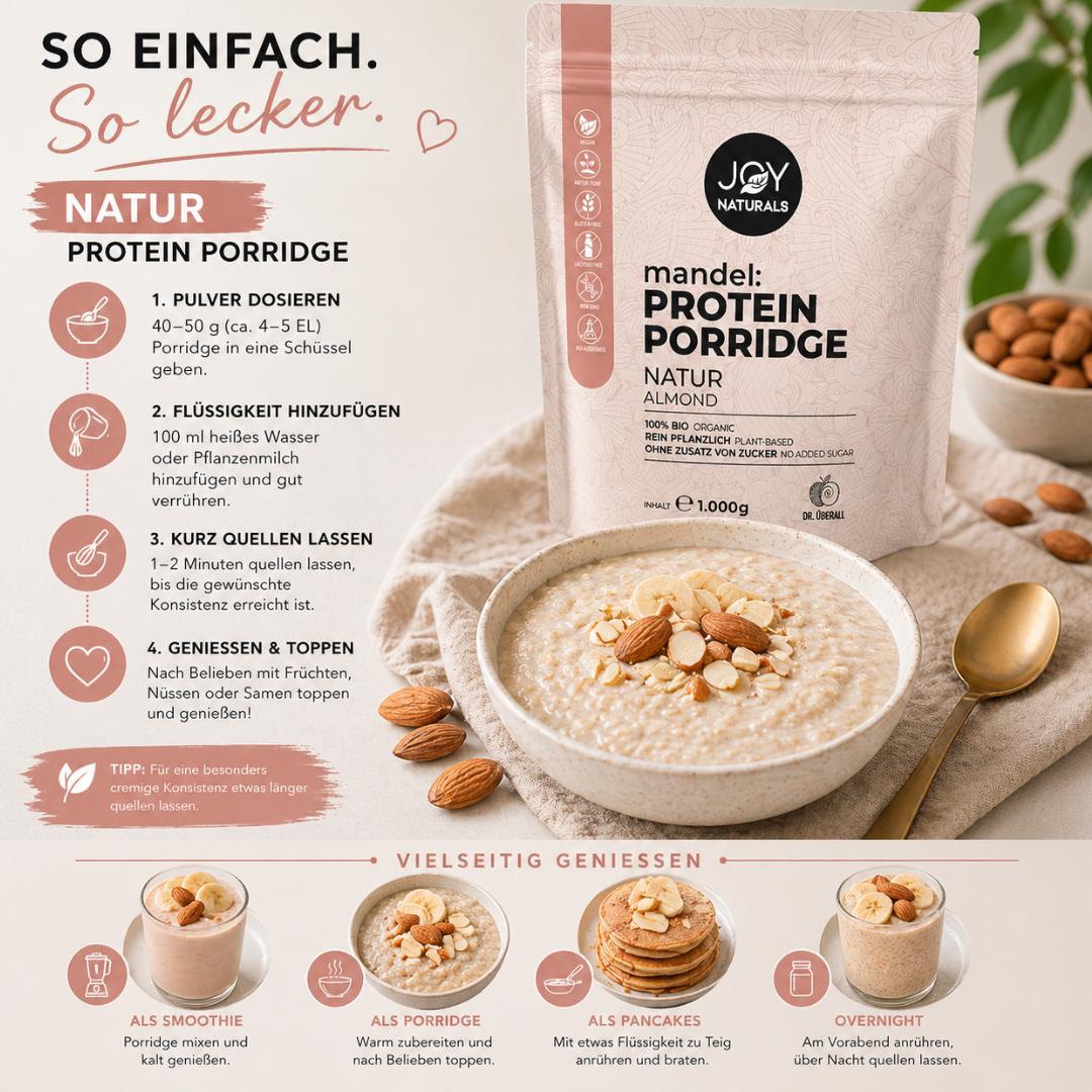 Cremiges Mandel Porridge Natur mit Nüssen und Toppings