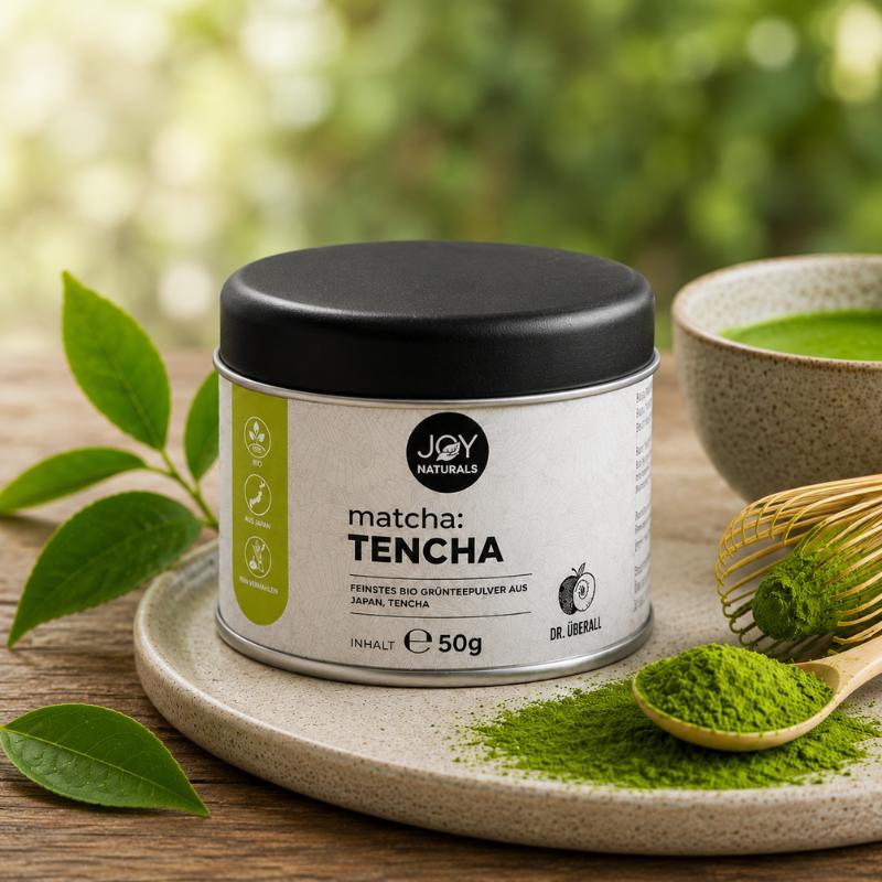 Matcha Tencha Bio Grünteepulver aus Japan von JOY Naturals – fein gemahlener Premium Matcha mit intensiv grüner Farbe