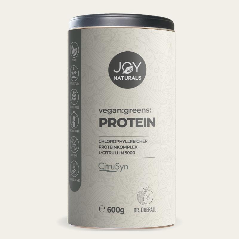 vegan-greens:PROTEIN, die pflanzliche Proteinquelle für Sauerstoffsättigung & Leistungsfähigkeit mit wertvollem L-Citrullin. 